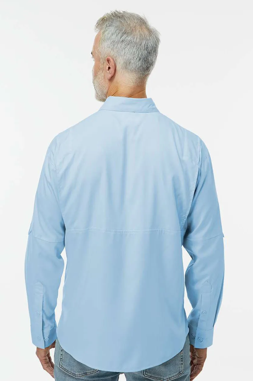 Paragon Mens Kitty Hawk Performance Moisture Wicking Long Sleeve Button Down Shirt w/ Double Pockets - Blue Mist
