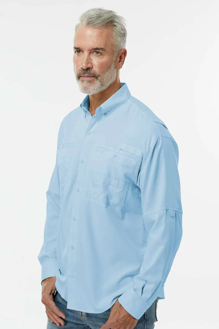 Paragon Mens Kitty Hawk Performance Moisture Wicking Long Sleeve Button Down Shirt w/ Double Pockets - Blue Mist