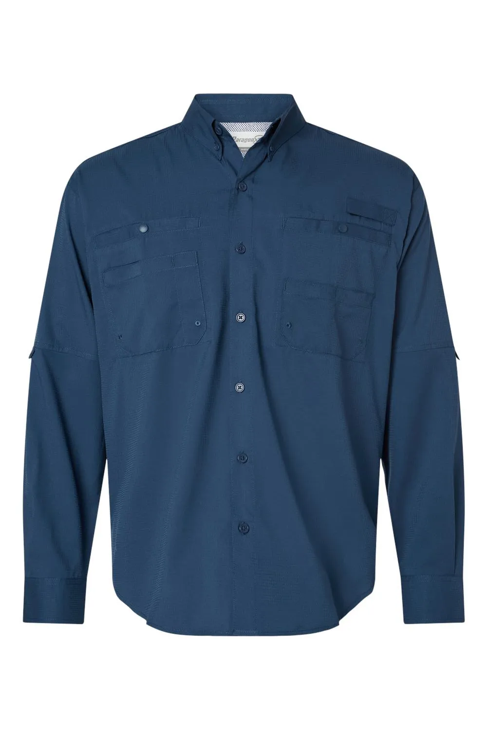Paragon Mens Kitty Hawk Performance Moisture Wicking Long Sleeve Button Down Shirt w/ Double Pockets - Navy Blue