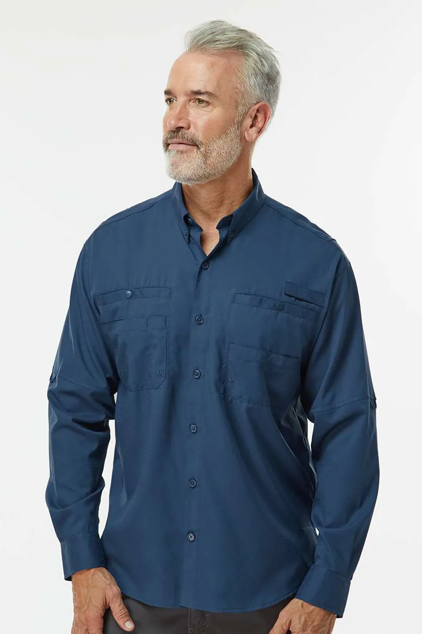Paragon Mens Kitty Hawk Performance Moisture Wicking Long Sleeve Button Down Shirt w/ Double Pockets - Navy Blue