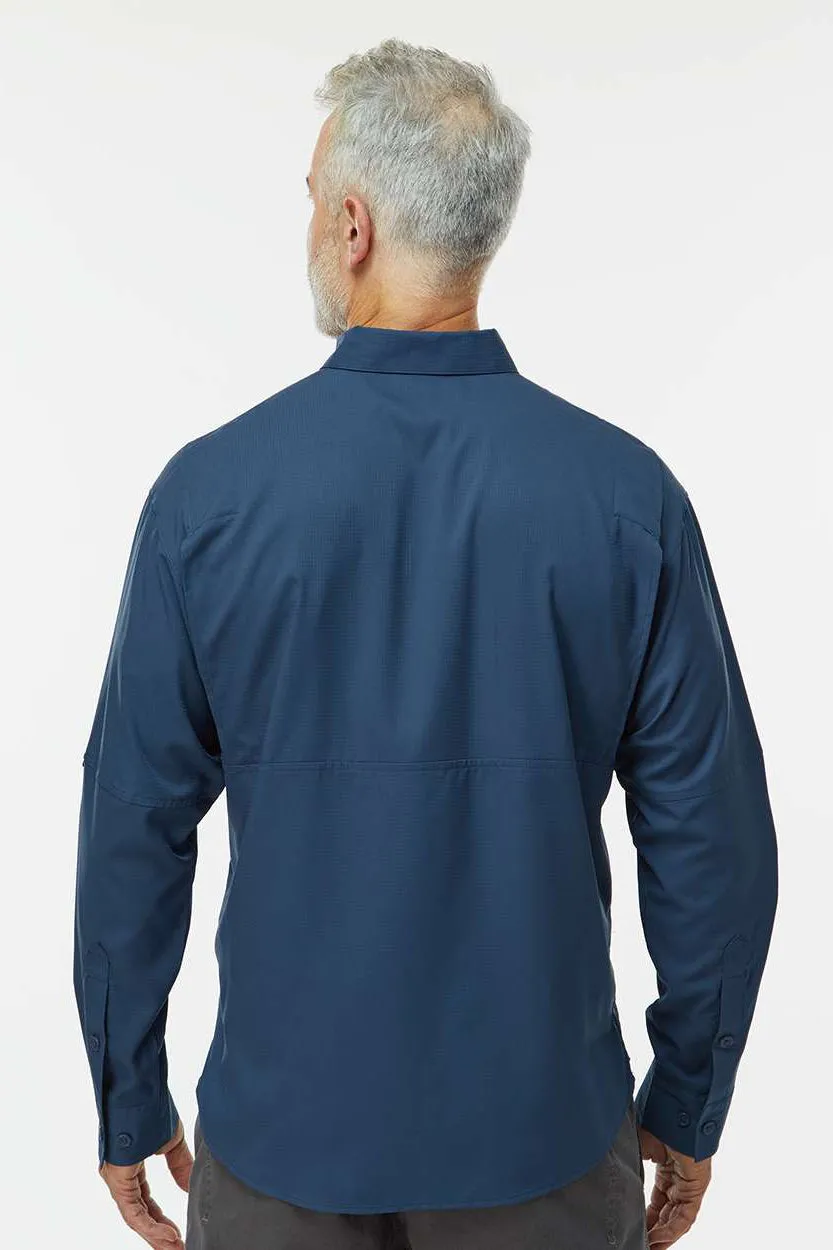 Paragon Mens Kitty Hawk Performance Moisture Wicking Long Sleeve Button Down Shirt w/ Double Pockets - Navy Blue