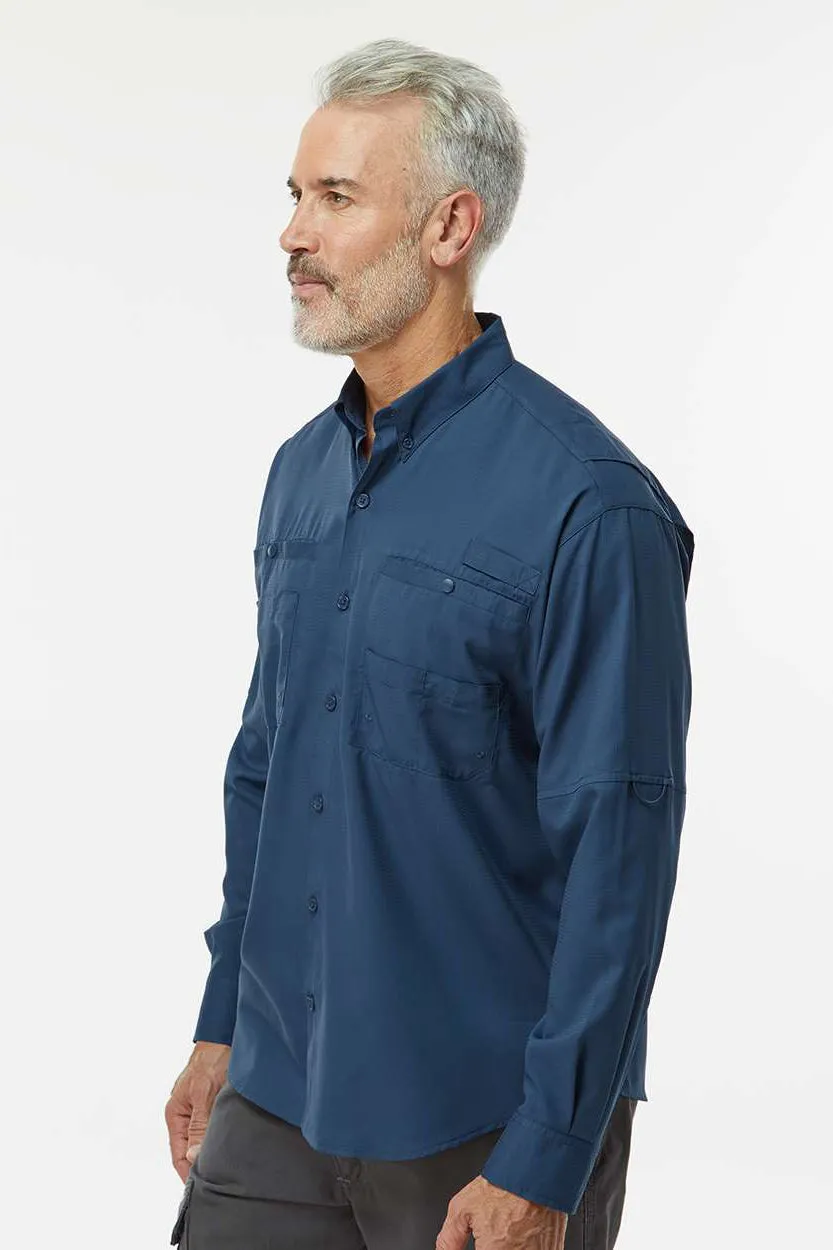 Paragon Mens Kitty Hawk Performance Moisture Wicking Long Sleeve Button Down Shirt w/ Double Pockets - Navy Blue