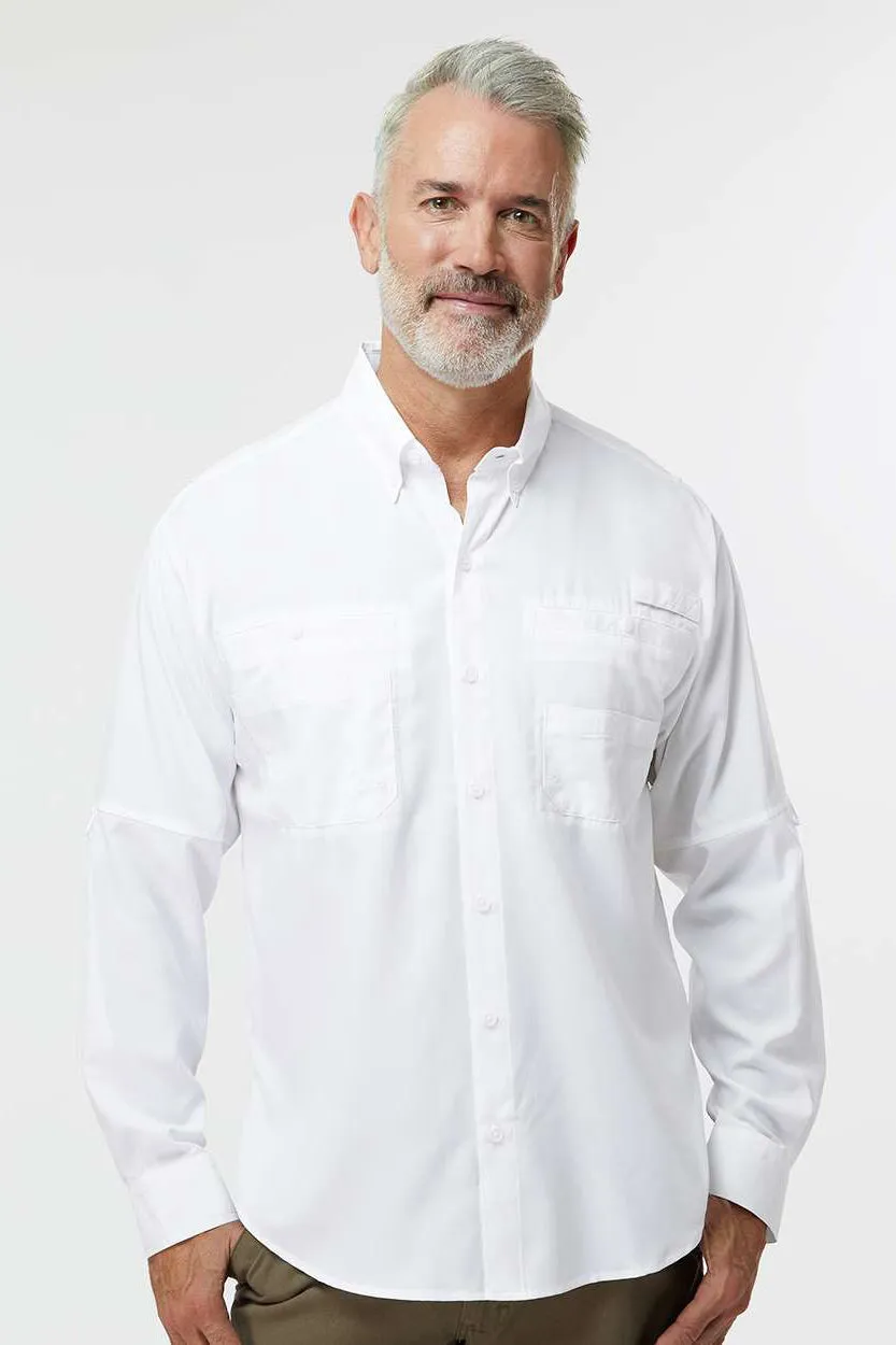 Paragon Mens Kitty Hawk Performance Moisture Wicking Long Sleeve Button Down Shirt w/ Double Pockets - White