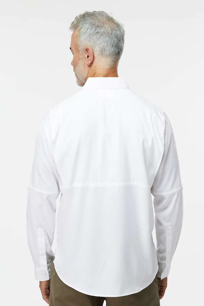 Paragon Mens Kitty Hawk Performance Moisture Wicking Long Sleeve Button Down Shirt w/ Double Pockets - White