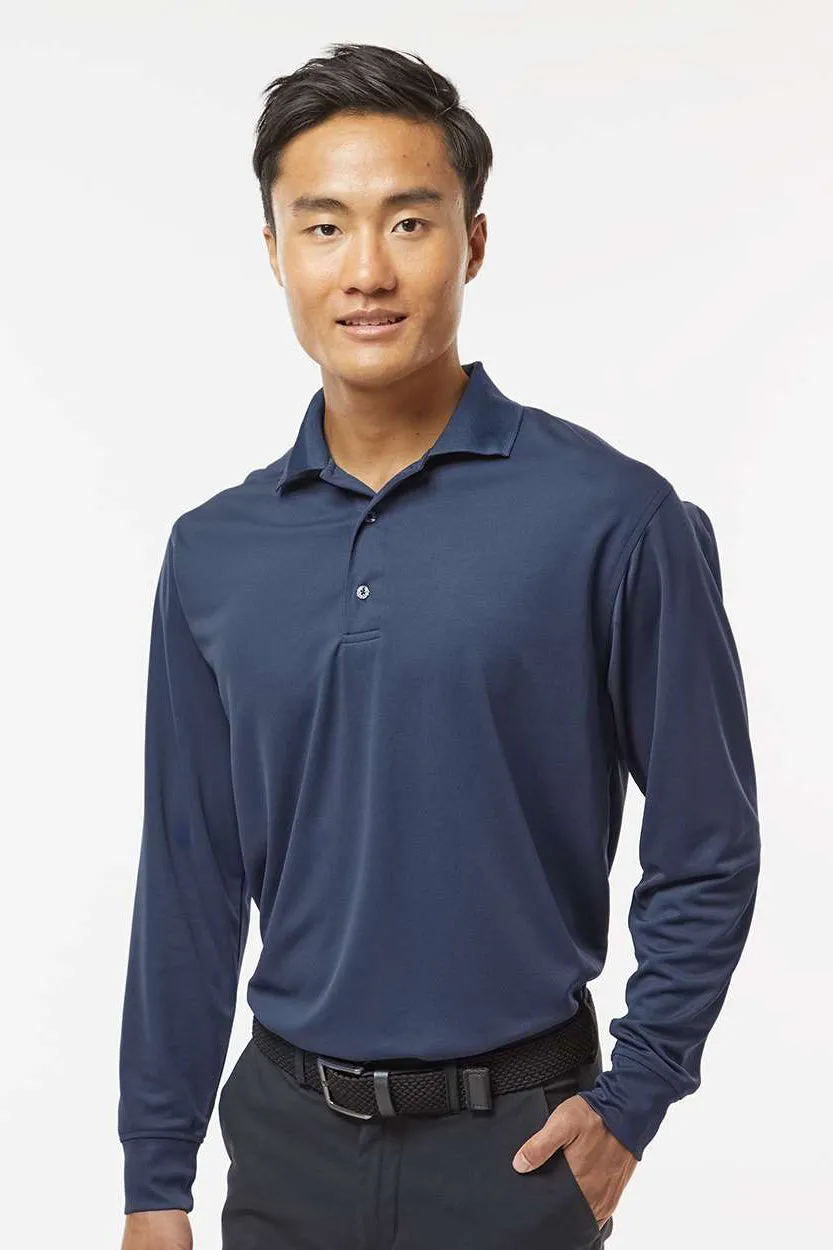 Paragon Mens Prescott Moisture Wicking Long Sleeve Polo Shirt - Navy Blue