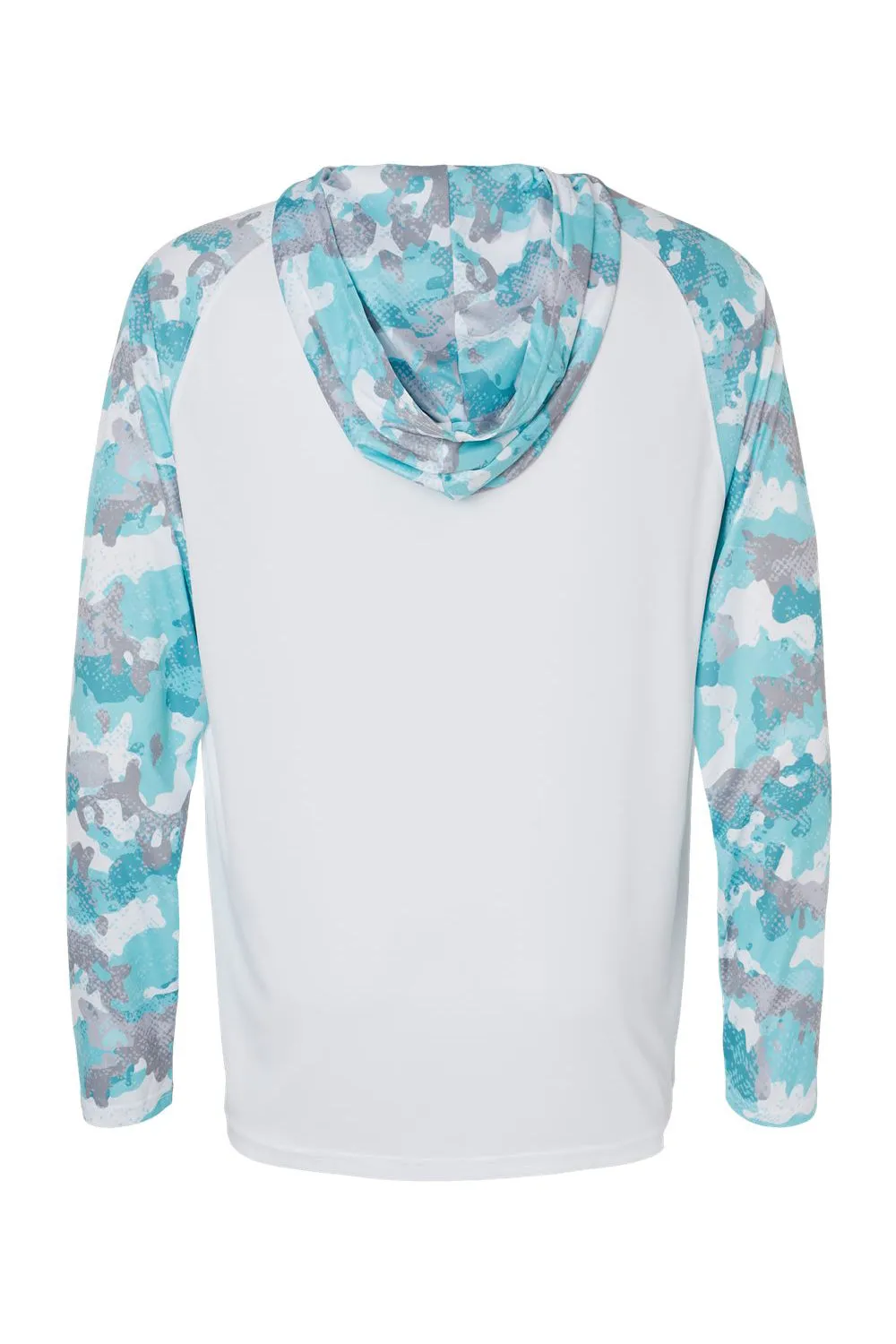 Paragon Mens Tortuga Extreme Performance Moisture Wicking Long Sleeve Hooded T-Shirt Hoodie - White/Aqua Blue Camo