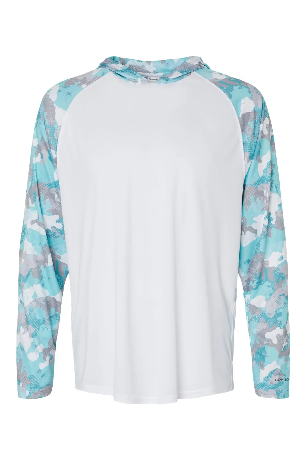 Paragon Mens Tortuga Extreme Performance Moisture Wicking Long Sleeve Hooded T-Shirt Hoodie - White/Aqua Blue Camo