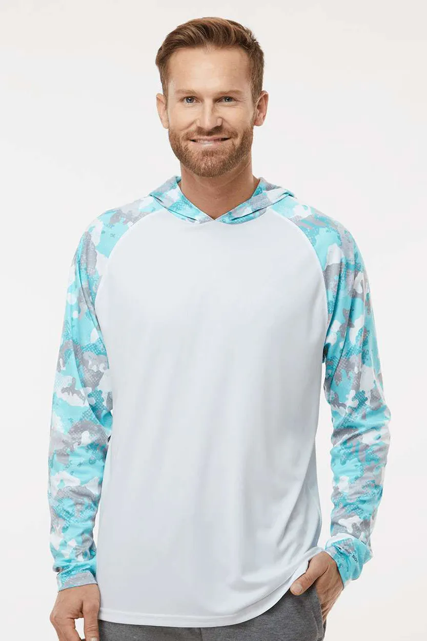 Paragon Mens Tortuga Extreme Performance Moisture Wicking Long Sleeve Hooded T-Shirt Hoodie - White/Aqua Blue Camo