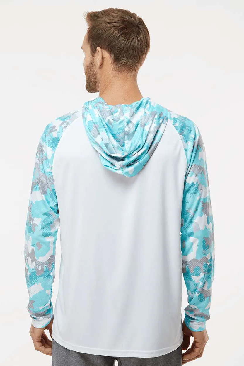 Paragon Mens Tortuga Extreme Performance Moisture Wicking Long Sleeve Hooded T-Shirt Hoodie - White/Aqua Blue Camo