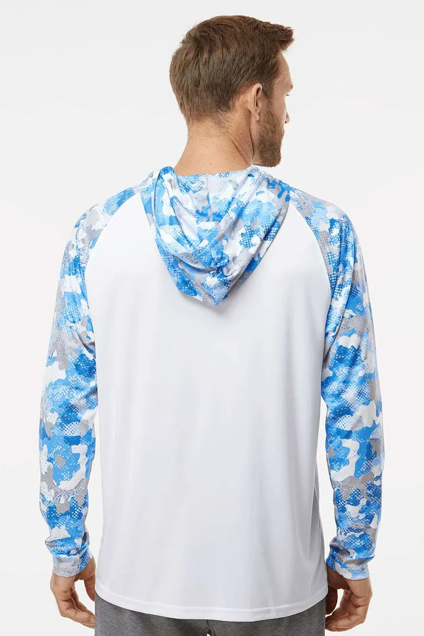 Paragon Mens Tortuga Extreme Performance Moisture Wicking Long Sleeve Hooded T-Shirt Hoodie - White/Blue Mist Camo