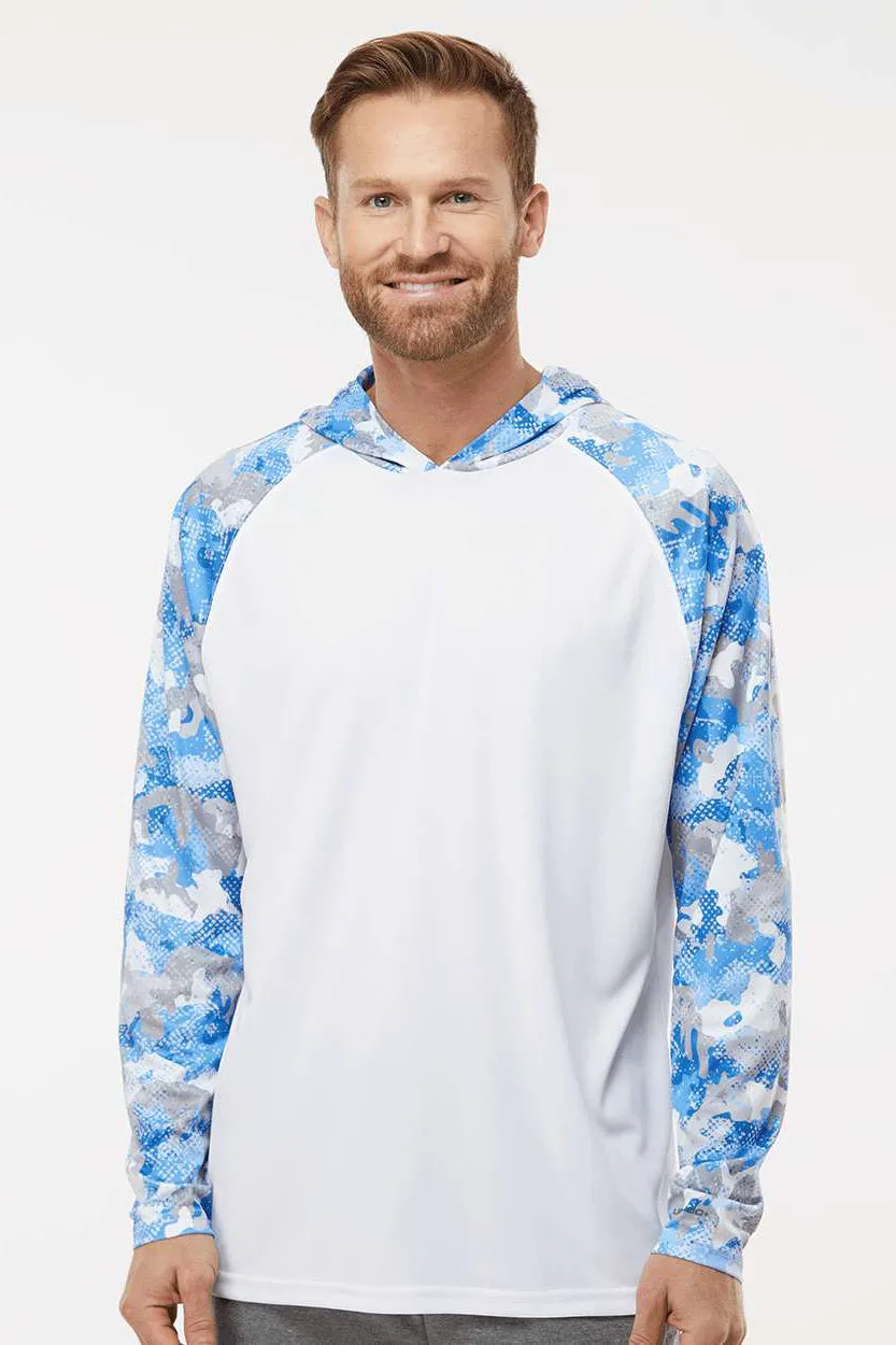 Paragon Mens Tortuga Extreme Performance Moisture Wicking Long Sleeve Hooded T-Shirt Hoodie - White/Blue Mist Camo