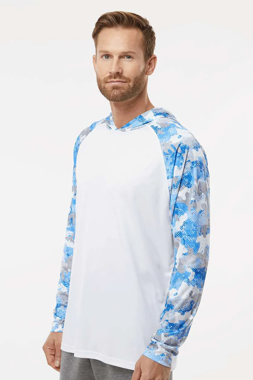 Paragon Mens Tortuga Extreme Performance Moisture Wicking Long Sleeve Hooded T-Shirt Hoodie - White/Blue Mist Camo