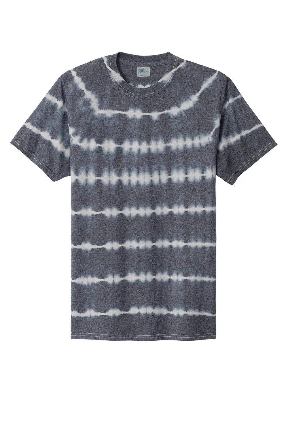Port & Company Mens Allover Stripe Tie-Dye Short Sleeve Crewneck T-Shirt - Graphite Grey/Light Grey