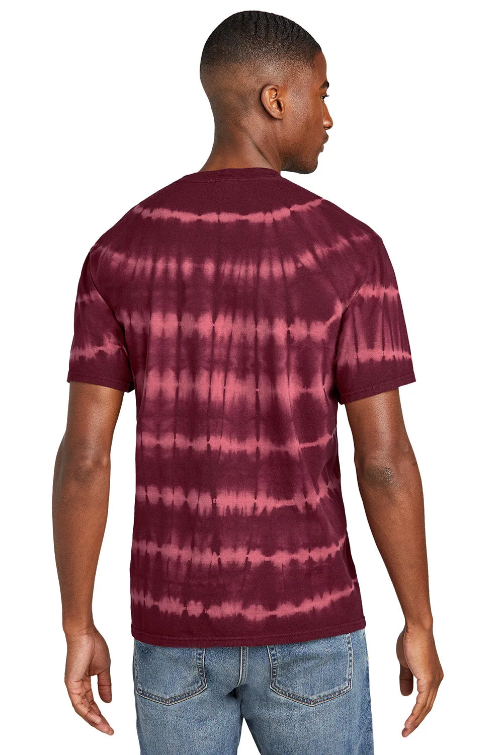 Port & Company Mens Allover Stripe Tie-Dye Short Sleeve Crewneck T-Shirt - Merlot/Burgundy