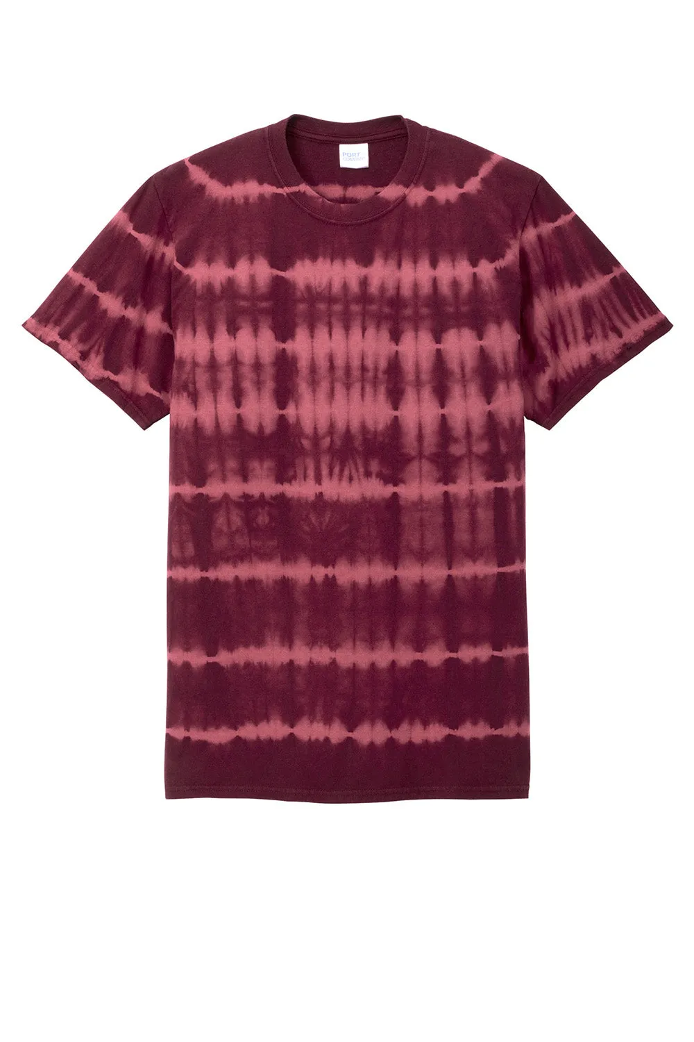 Port & Company Mens Allover Stripe Tie-Dye Short Sleeve Crewneck T-Shirt - Merlot/Burgundy