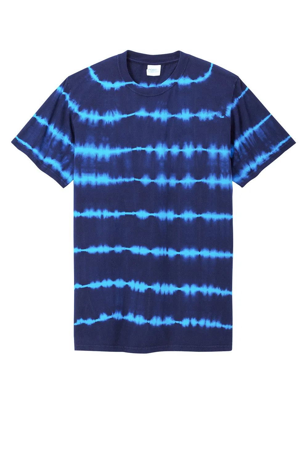 Port & Company Mens Allover Stripe Tie-Dye Short Sleeve Crewneck T-Shirt - Turquoise Blue/Team Navy Blue