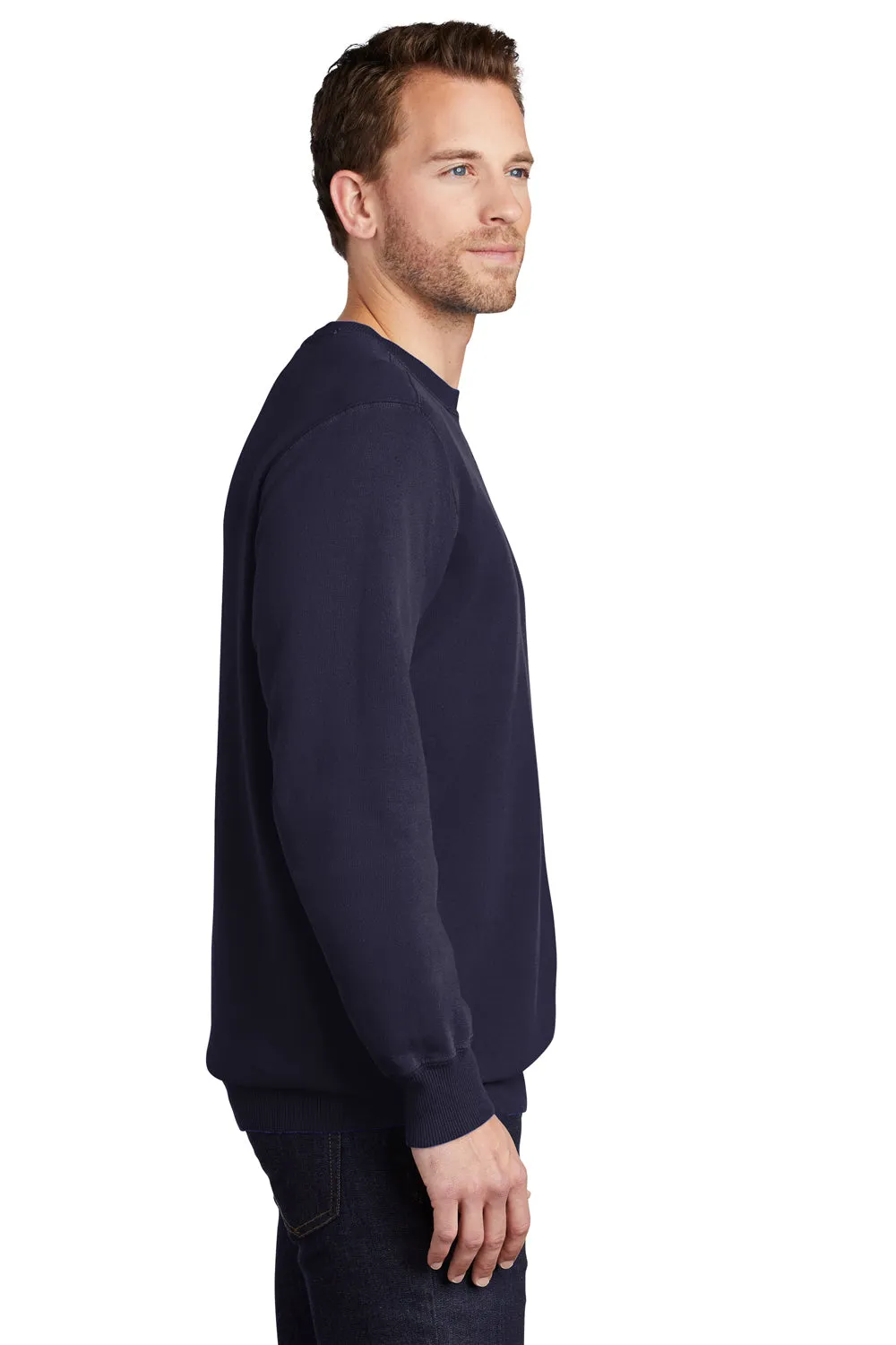 Port & Company Mens Beach Wash Fleece Crewneck Sweatshirt - True Navy Blue