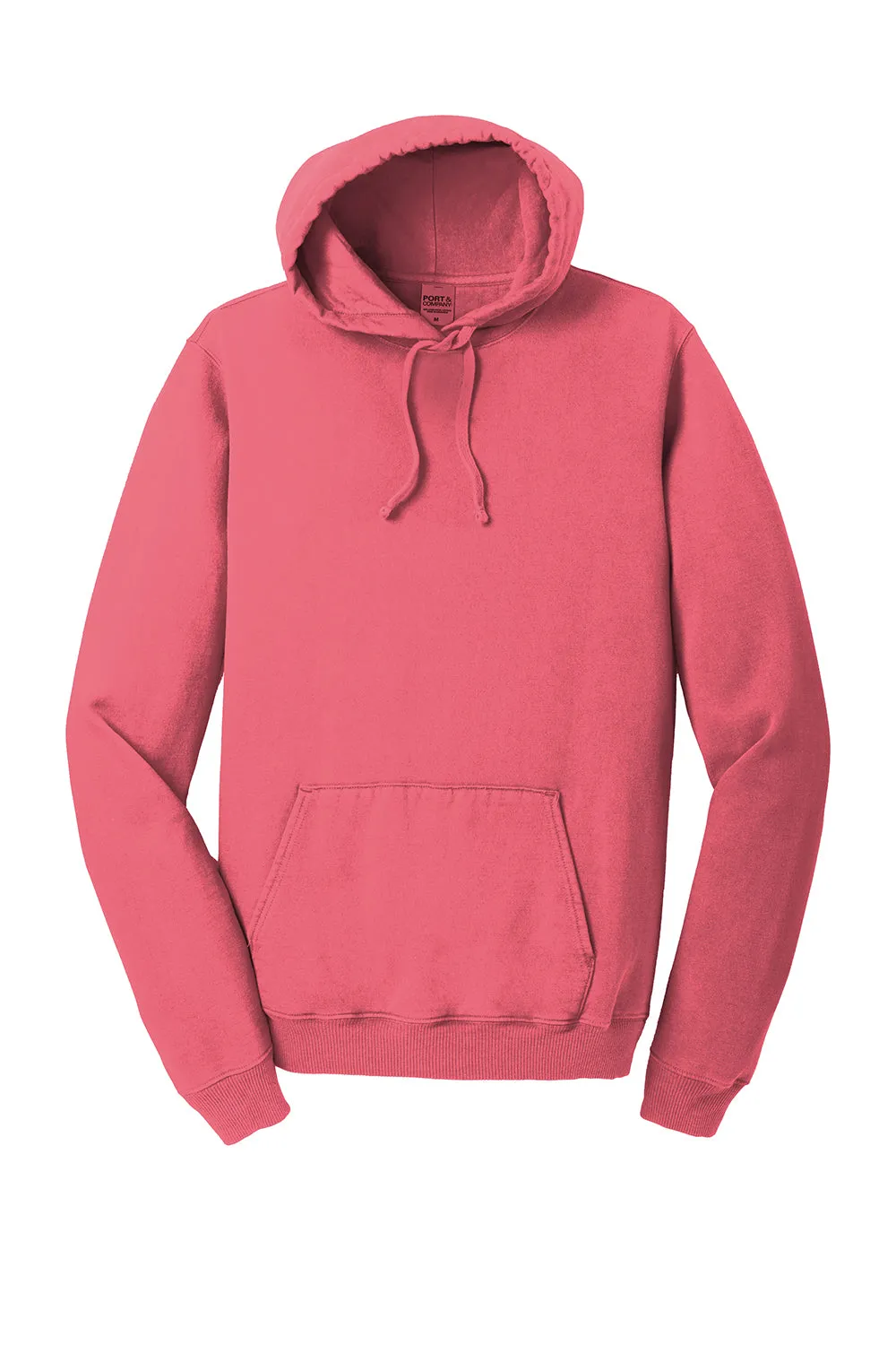 Port & Company Mens Beach Wash Fleece Hooded Sweatshirt Hoodie w/ Pouch Pocket - Fruit Punch Pink