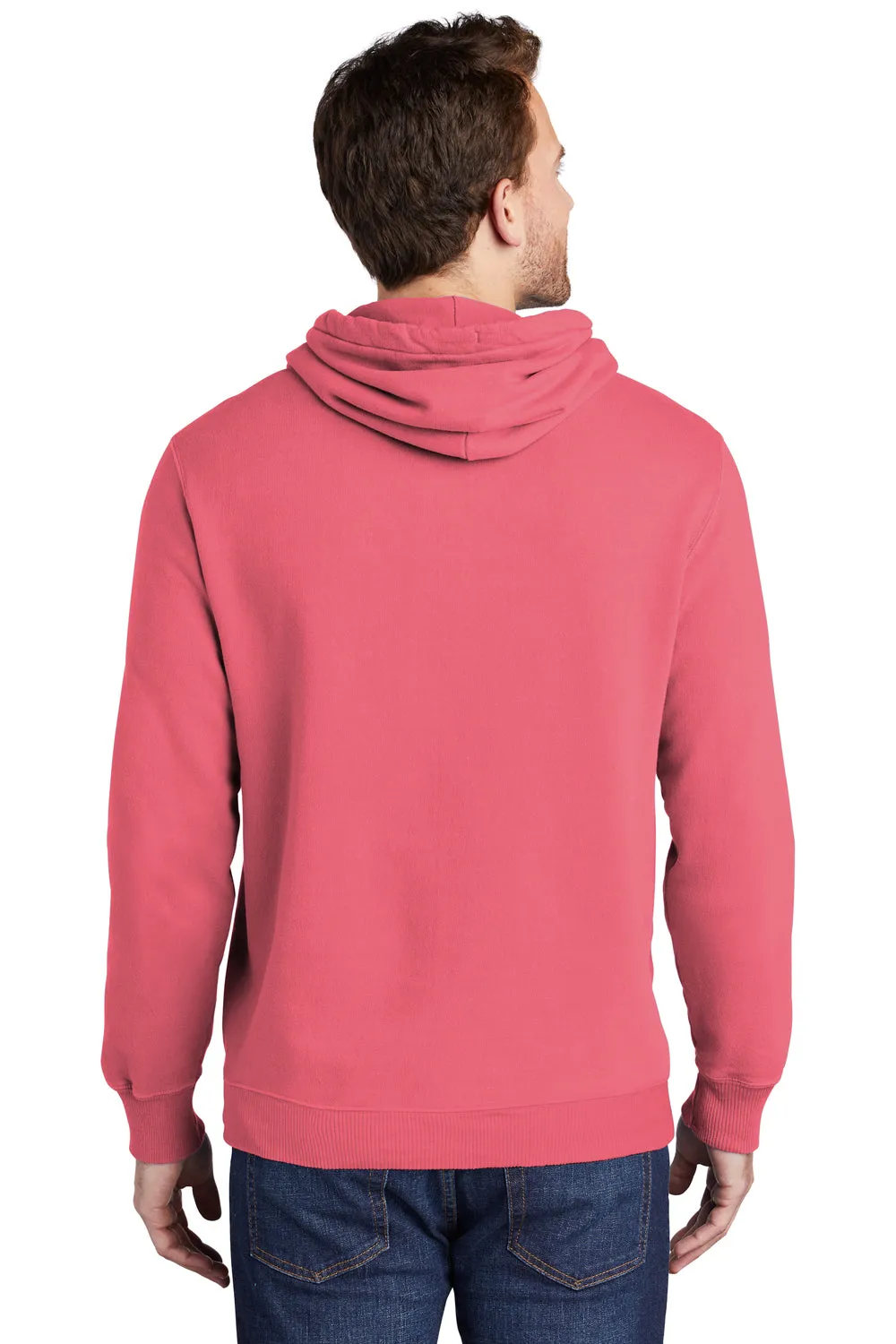 Port & Company Mens Beach Wash Fleece Hooded Sweatshirt Hoodie w/ Pouch Pocket - Fruit Punch Pink