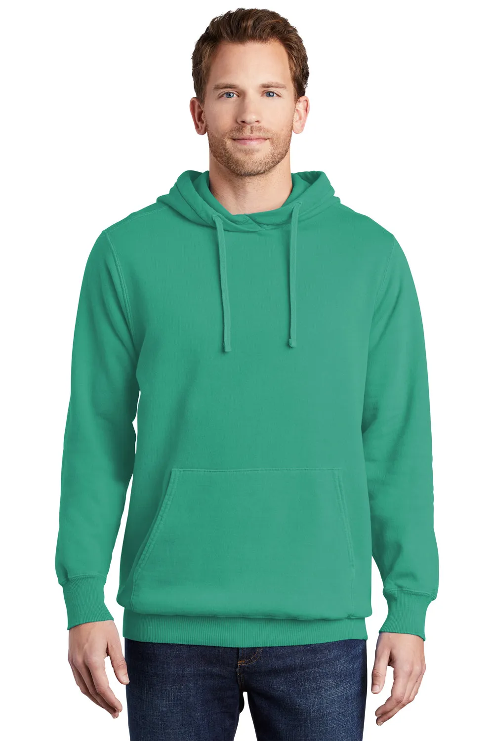 Port & Company Mens Beach Wash Fleece Hooded Sweatshirt Hoodie w/ Pouch Pocket - Peacock Green