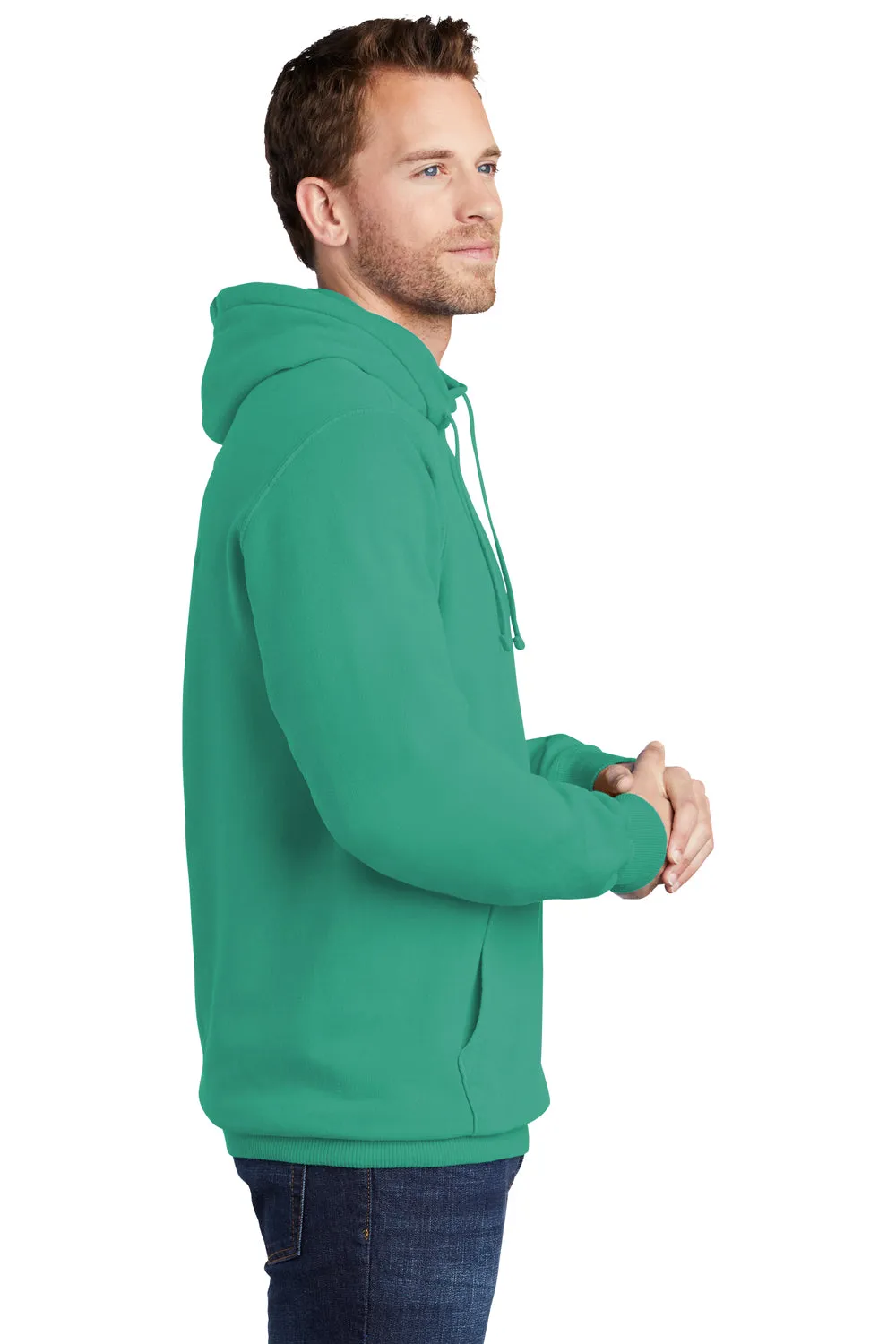 Port & Company Mens Beach Wash Fleece Hooded Sweatshirt Hoodie w/ Pouch Pocket - Peacock Green