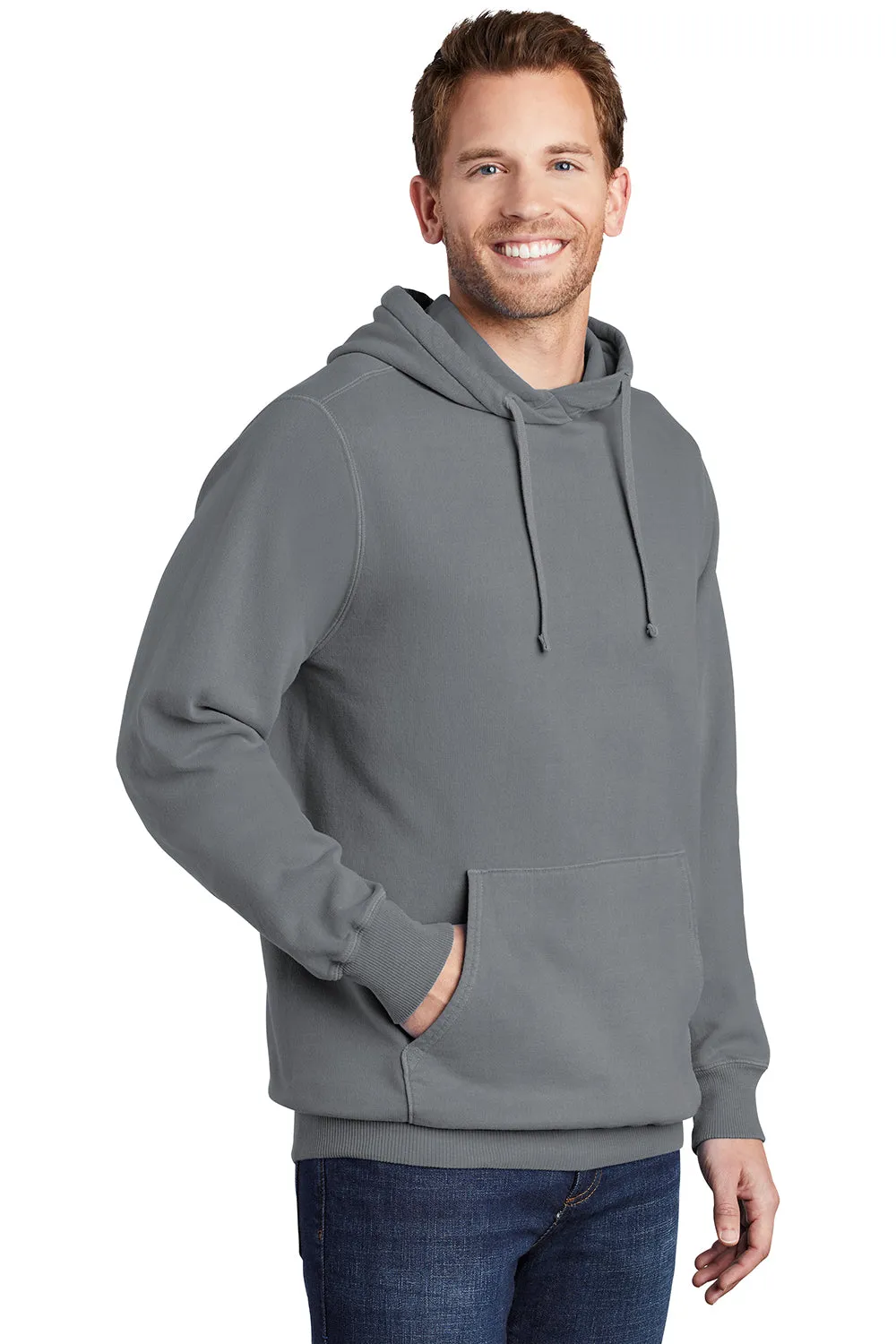 Port & Company Mens Beach Wash Fleece Hooded Sweatshirt Hoodie w/ Pouch Pocket - Pewter Grey