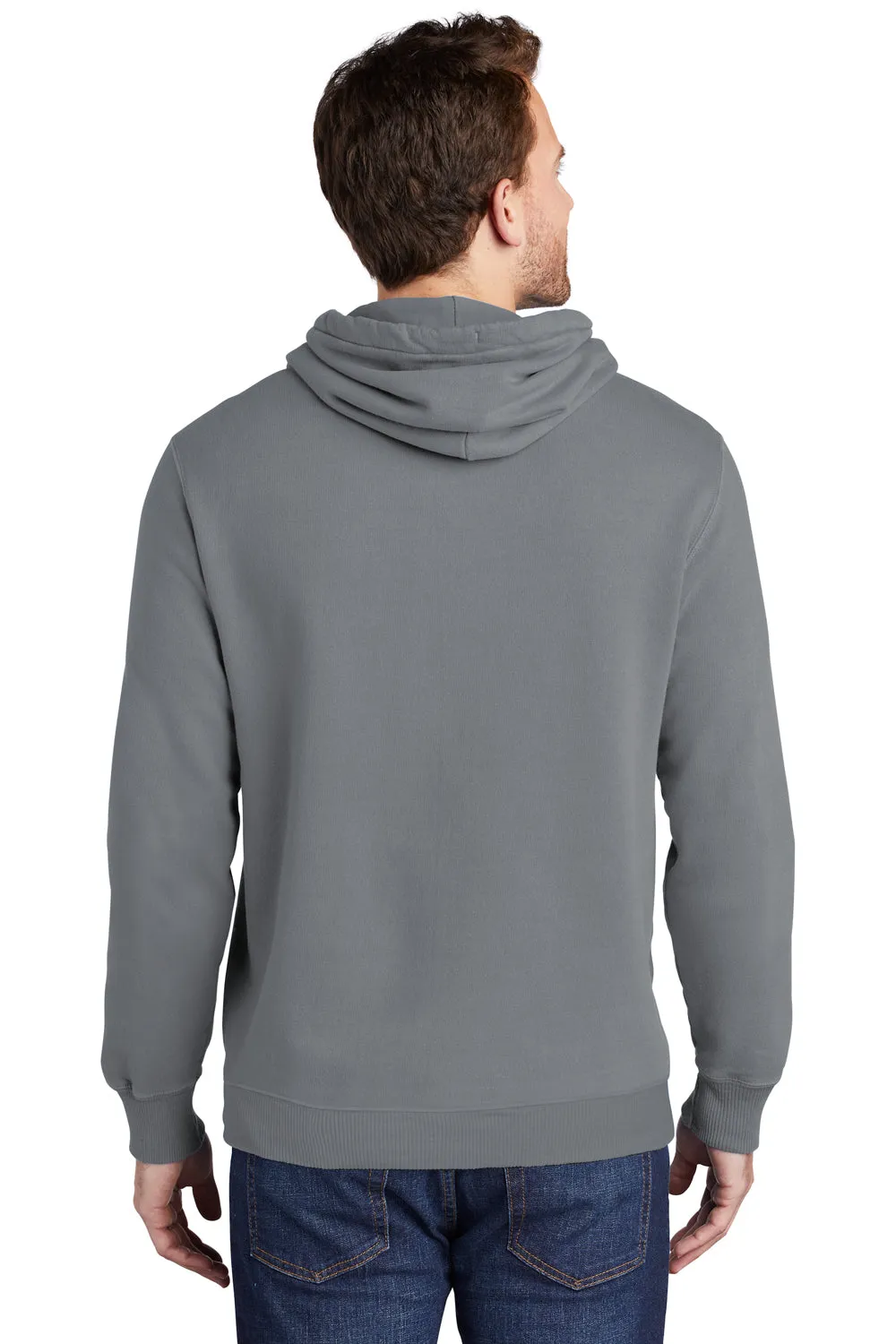 Port & Company Mens Beach Wash Fleece Hooded Sweatshirt Hoodie w/ Pouch Pocket - Pewter Grey
