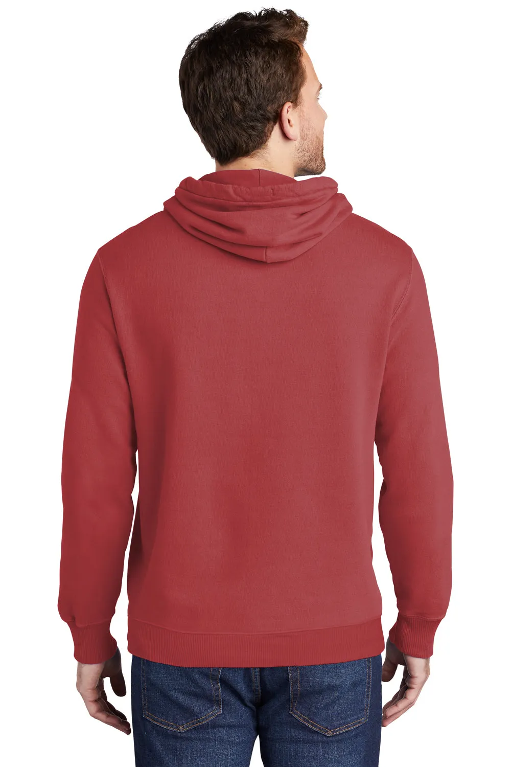 Port & Company Mens Beach Wash Fleece Hooded Sweatshirt Hoodie w/ Pouch Pocket - Rock Red