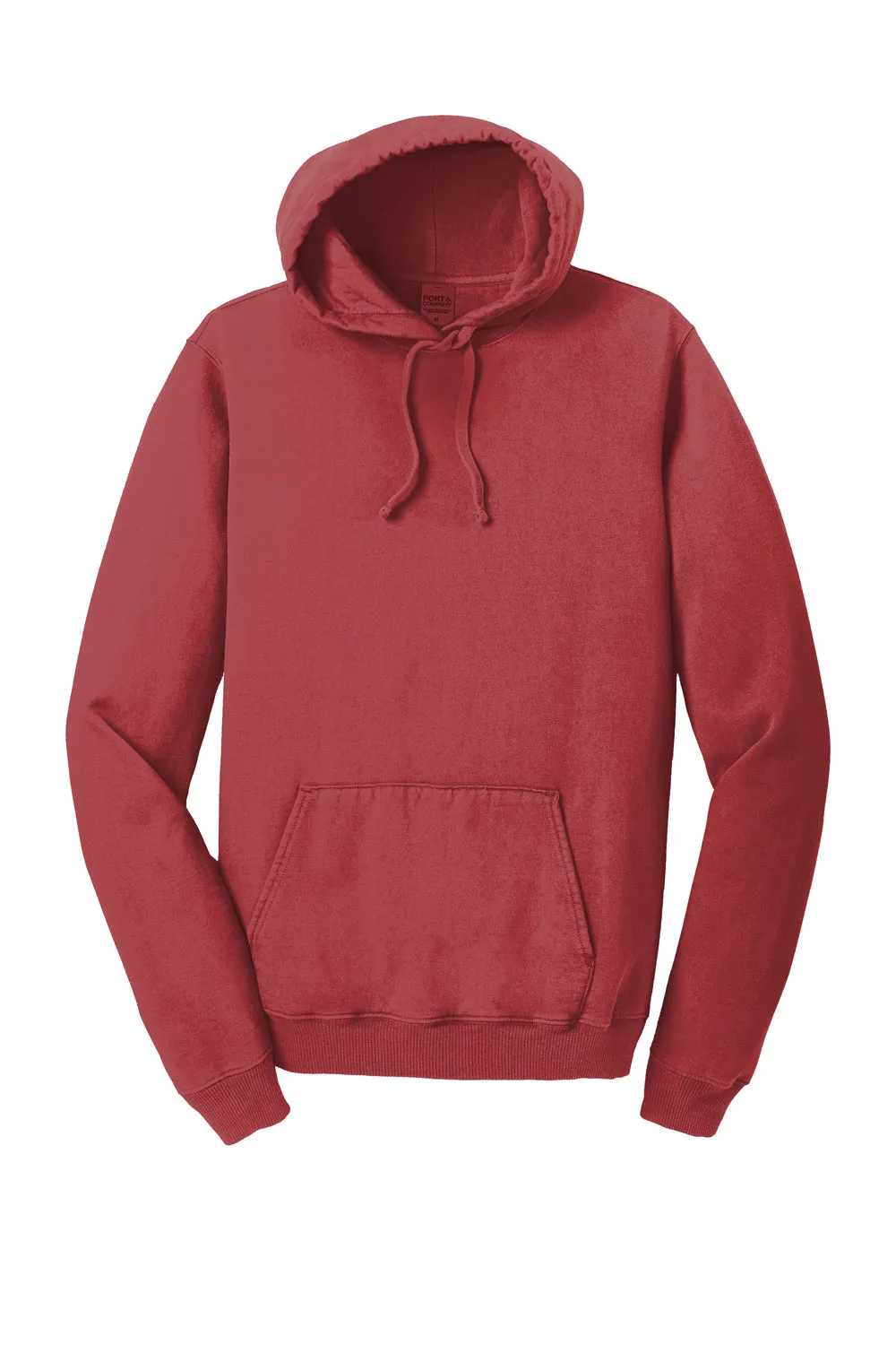 Port & Company Mens Beach Wash Fleece Hooded Sweatshirt Hoodie w/ Pouch Pocket - Rock Red