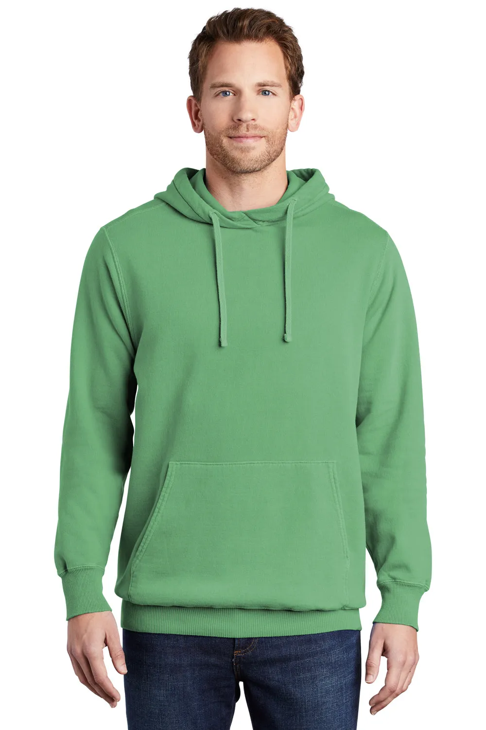 Port & Company Mens Beach Wash Fleece Hooded Sweatshirt Hoodie w/ Pouch Pocket - Safari Green