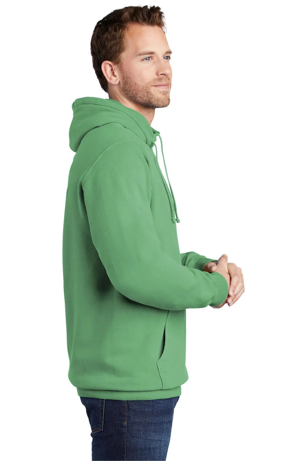 Port & Company Mens Beach Wash Fleece Hooded Sweatshirt Hoodie w/ Pouch Pocket - Safari Green