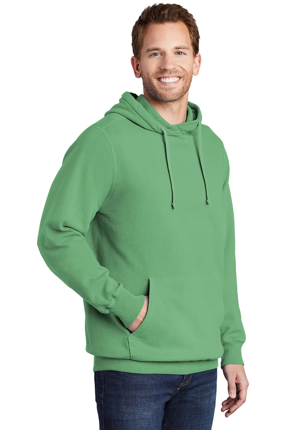 Port & Company Mens Beach Wash Fleece Hooded Sweatshirt Hoodie w/ Pouch Pocket - Safari Green
