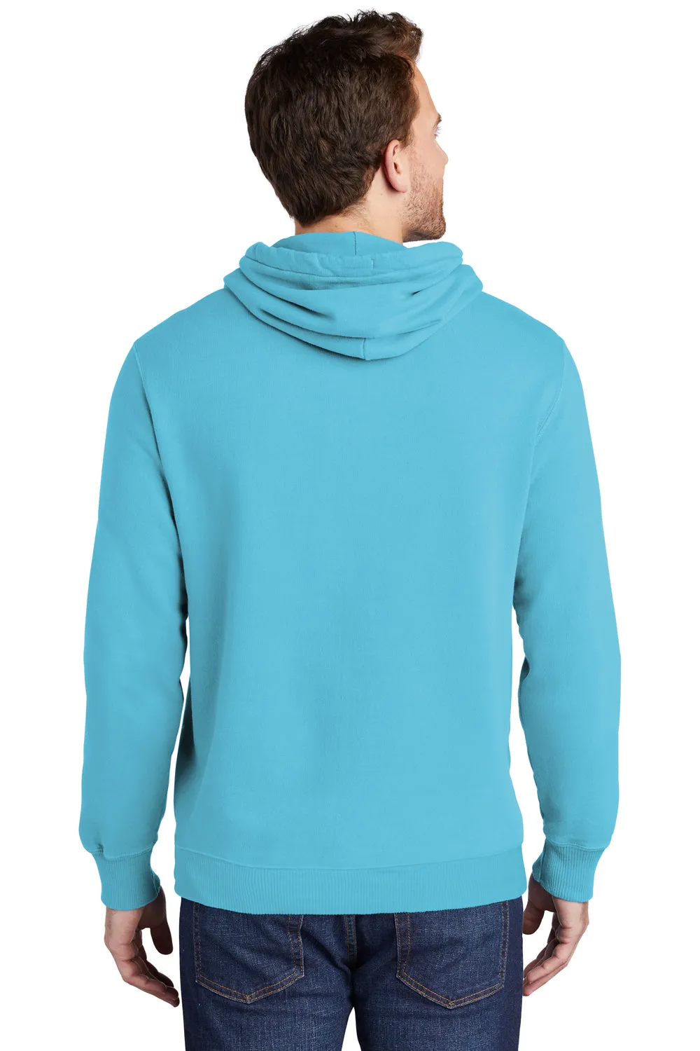 Port & Company Mens Beach Wash Fleece Hooded Sweatshirt Hoodie w/ Pouch Pocket - Tidal Wave Blue