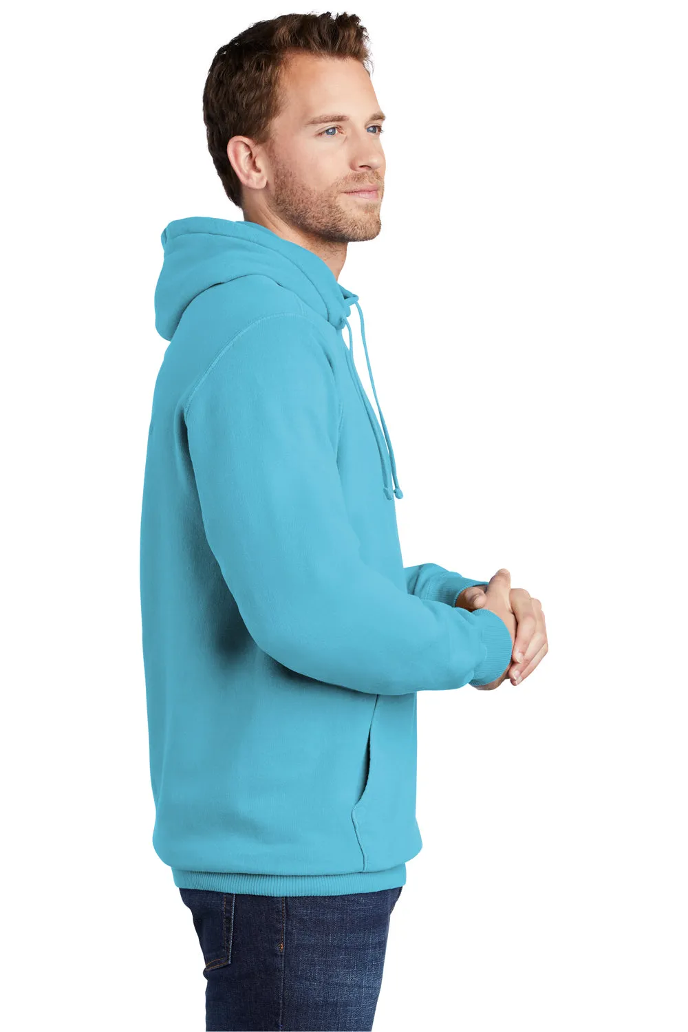 Port & Company Mens Beach Wash Fleece Hooded Sweatshirt Hoodie w/ Pouch Pocket - Tidal Wave Blue