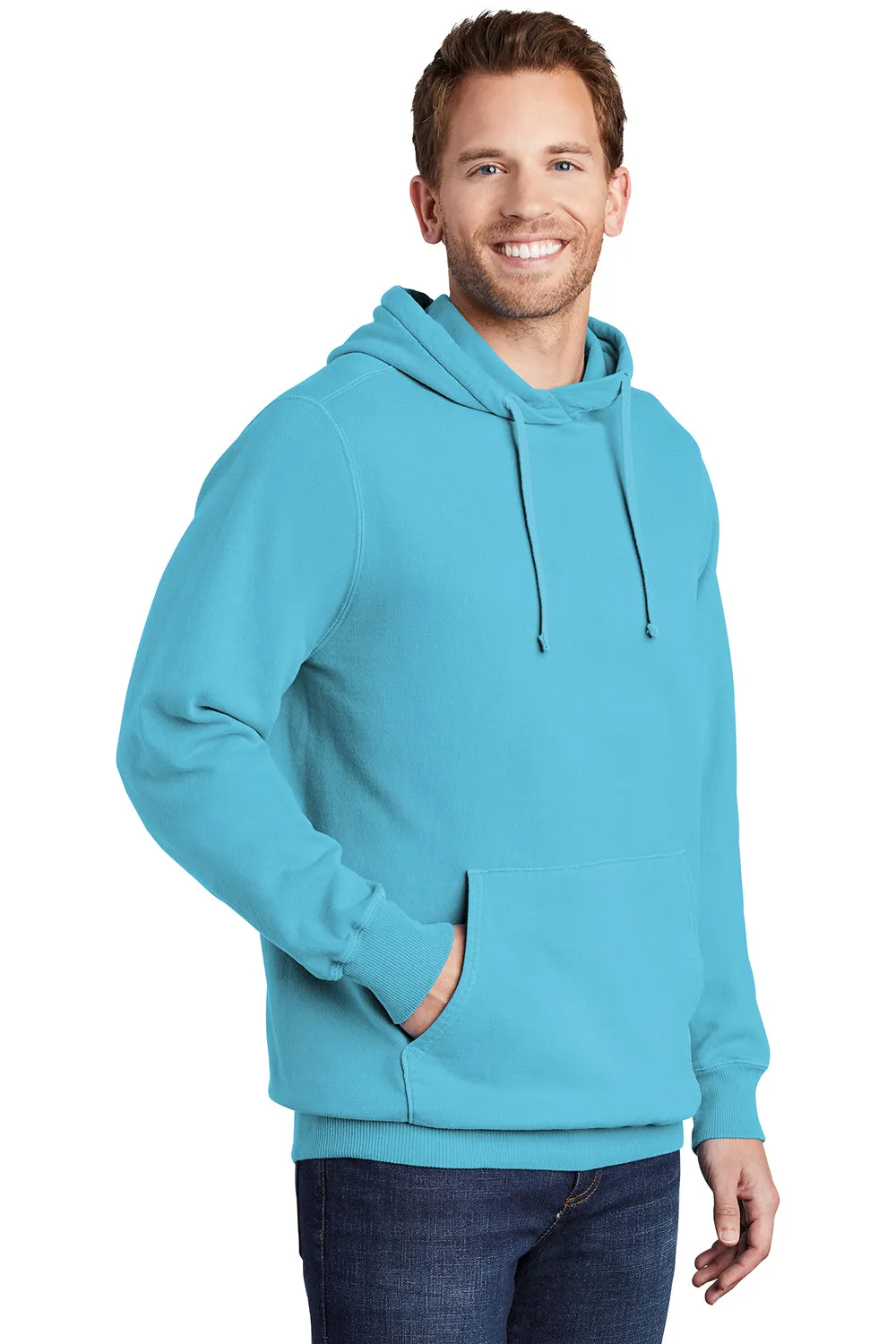 Port & Company Mens Beach Wash Fleece Hooded Sweatshirt Hoodie w/ Pouch Pocket - Tidal Wave Blue
