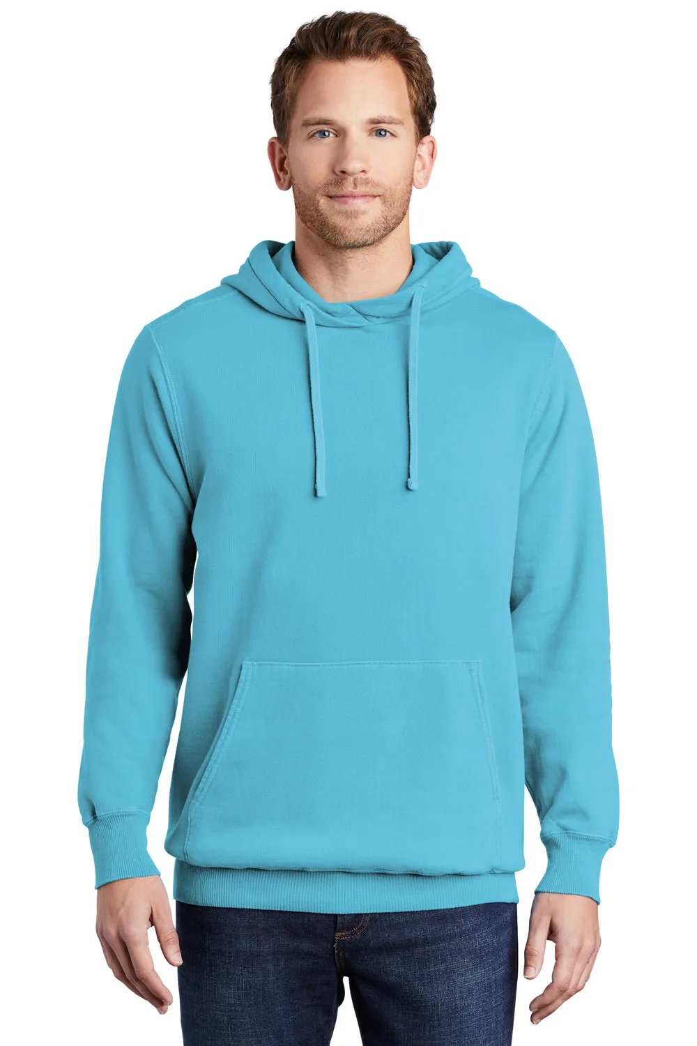 Port & Company Mens Beach Wash Fleece Hooded Sweatshirt Hoodie w/ Pouch Pocket - Tidal Wave Blue