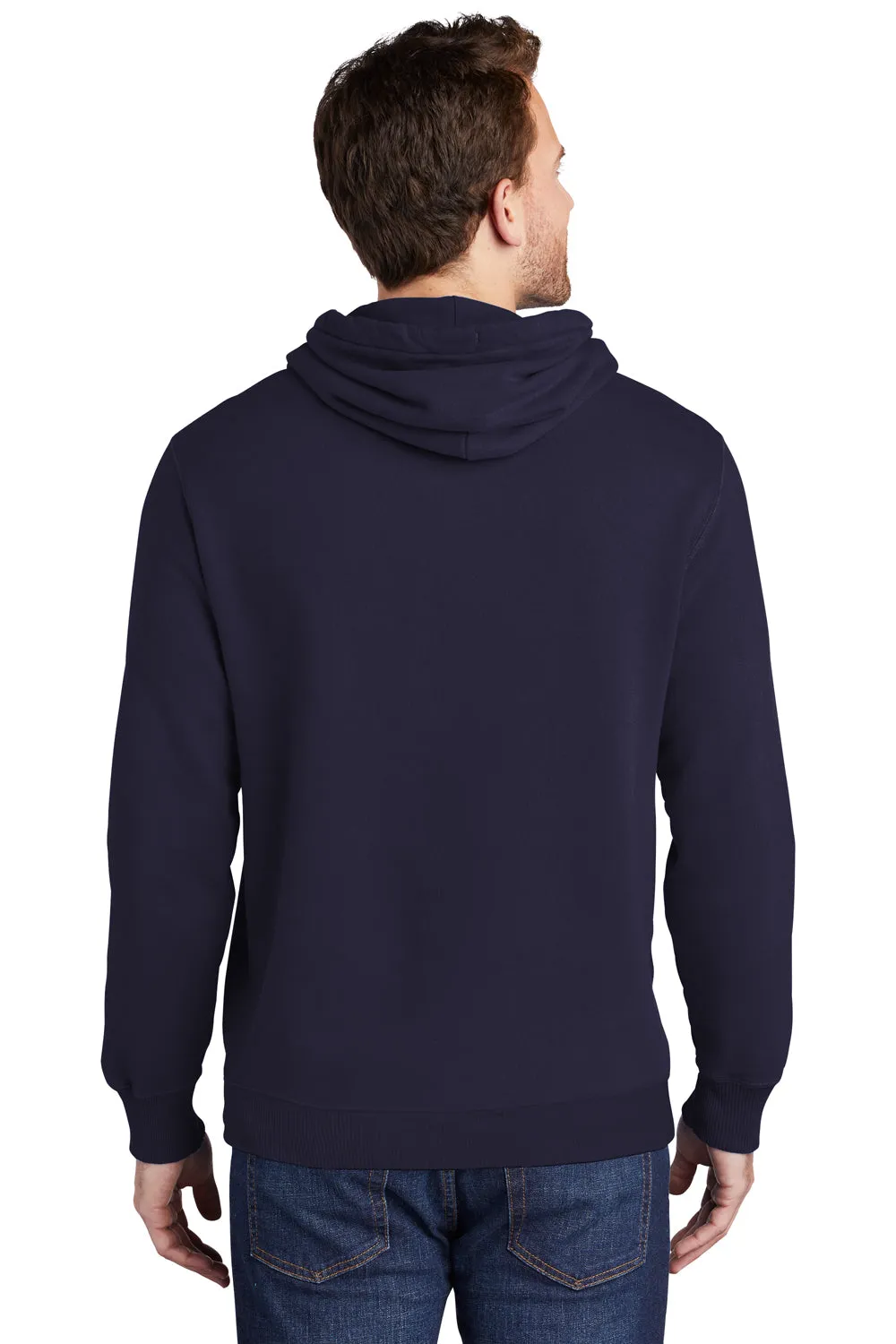 Port & Company Mens Beach Wash Fleece Hooded Sweatshirt Hoodie w/ Pouch Pocket - True Navy Blue