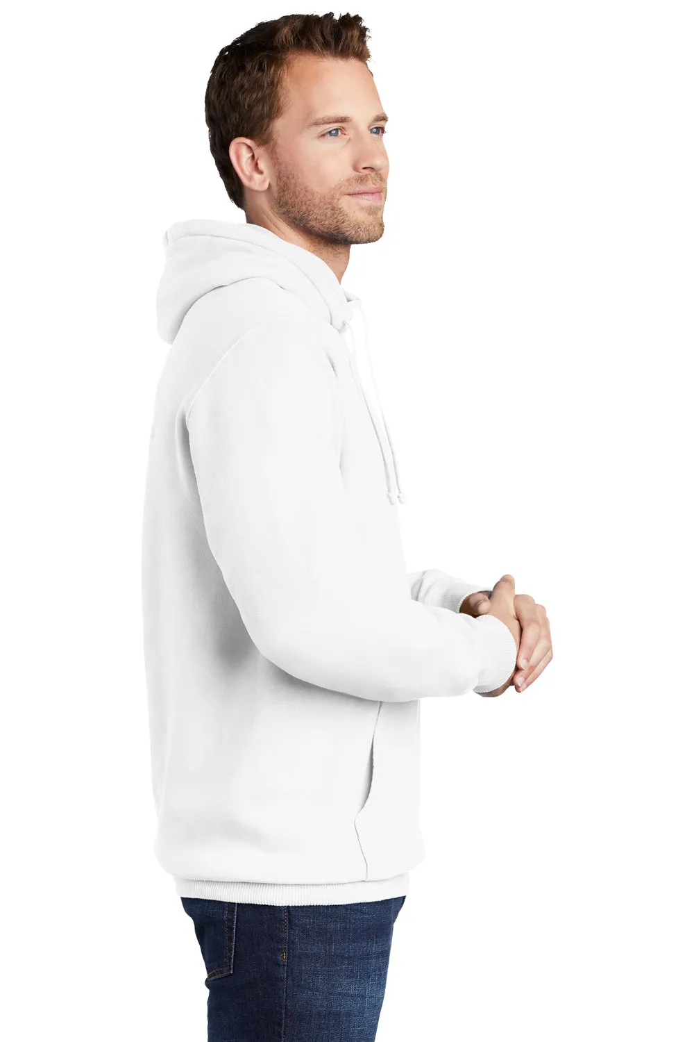 Port & Company Mens Beach Wash Fleece Hooded Sweatshirt Hoodie w/ Pouch Pocket - White