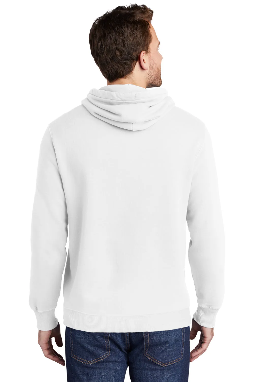 Port & Company Mens Beach Wash Fleece Hooded Sweatshirt Hoodie w/ Pouch Pocket - White