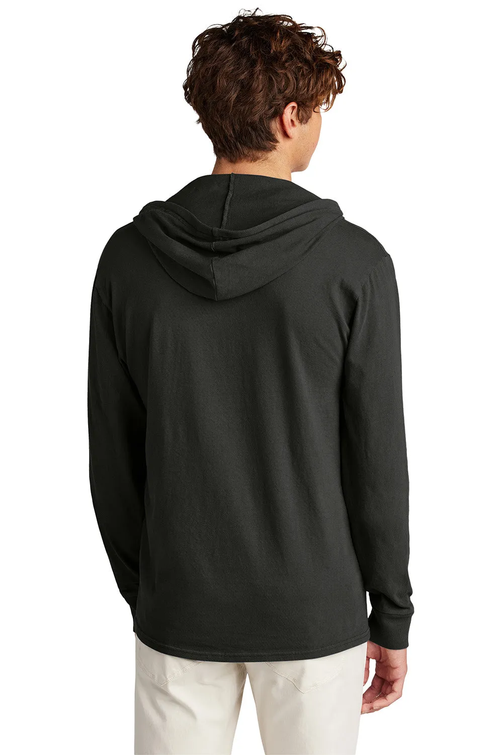 Port & Company Mens Beach Wash Garment Dyed Long Sleeve Hooded T-Shirt Hoodie - Black