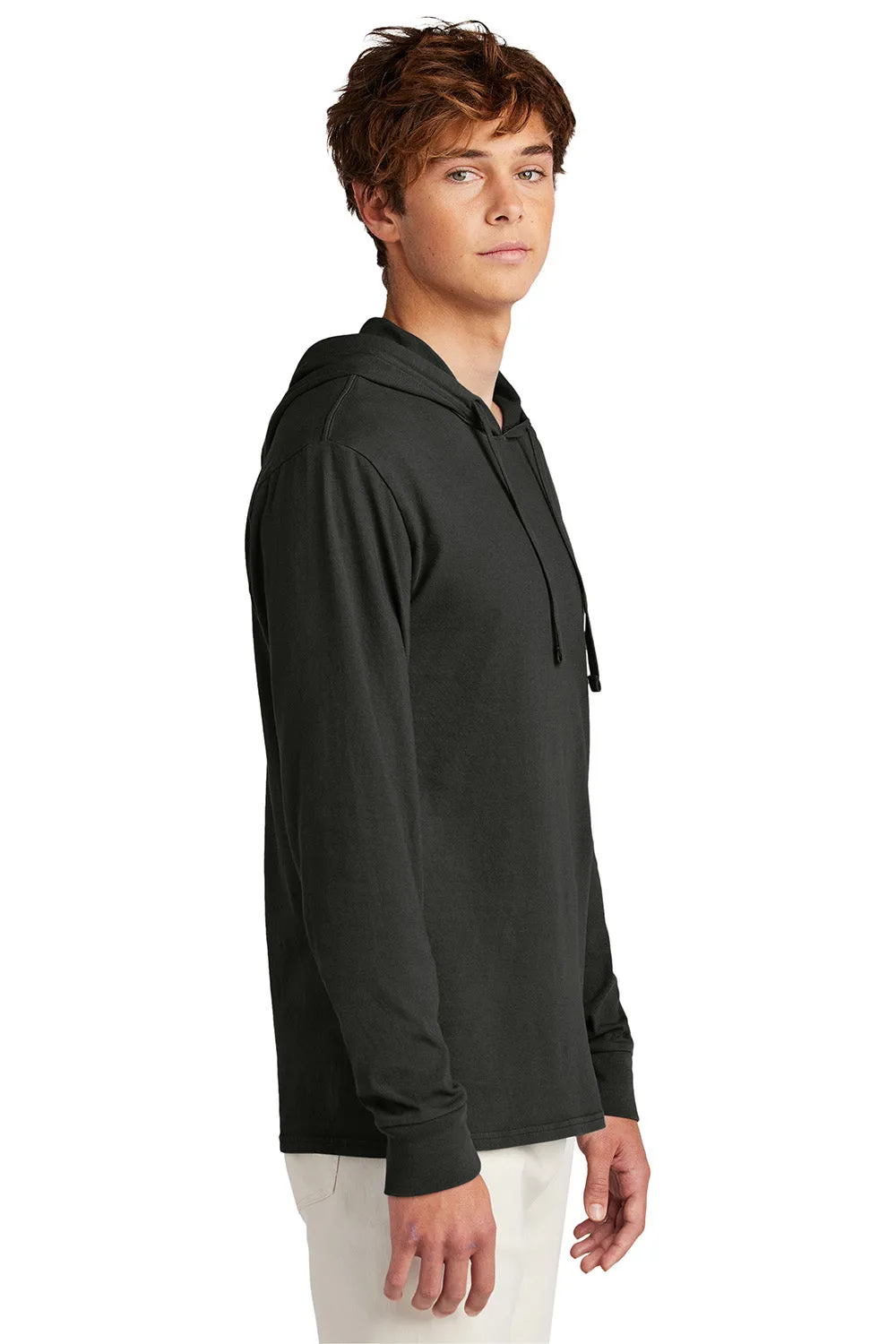 Port & Company Mens Beach Wash Garment Dyed Long Sleeve Hooded T-Shirt Hoodie - Black