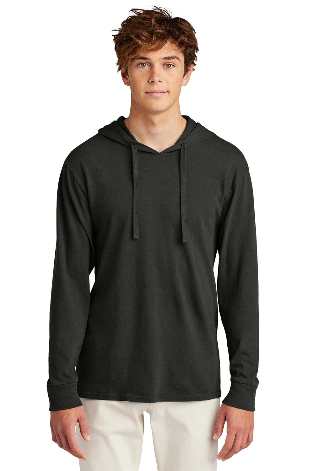 Port & Company Mens Beach Wash Garment Dyed Long Sleeve Hooded T-Shirt Hoodie - Black