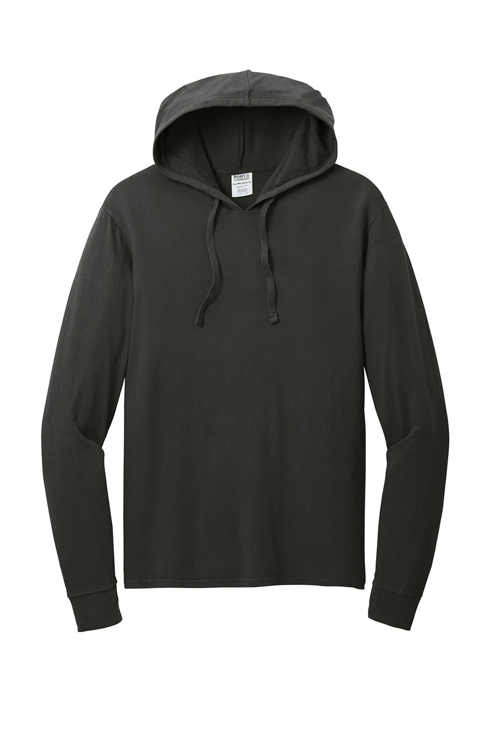 Port & Company Mens Beach Wash Garment Dyed Long Sleeve Hooded T-Shirt Hoodie - Black