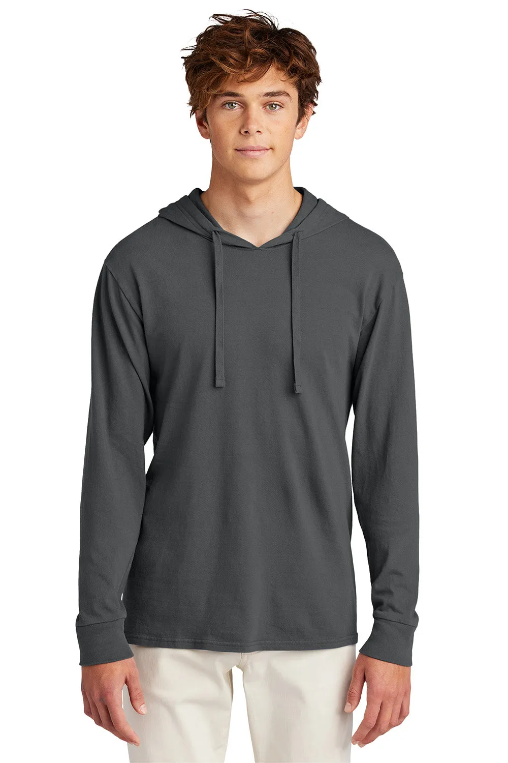 Port & Company Mens Beach Wash Garment Dyed Long Sleeve Hooded T-Shirt Hoodie - Coal Grey