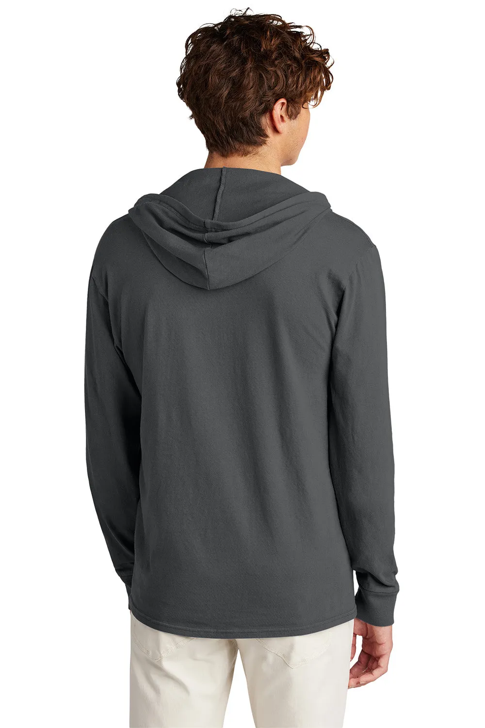 Port & Company Mens Beach Wash Garment Dyed Long Sleeve Hooded T-Shirt Hoodie - Coal Grey