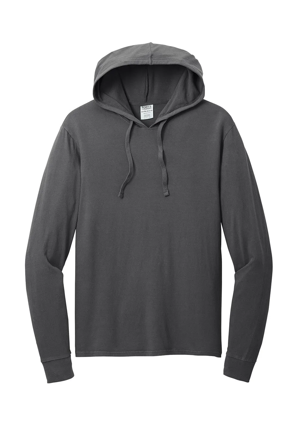 Port & Company Mens Beach Wash Garment Dyed Long Sleeve Hooded T-Shirt Hoodie - Coal Grey