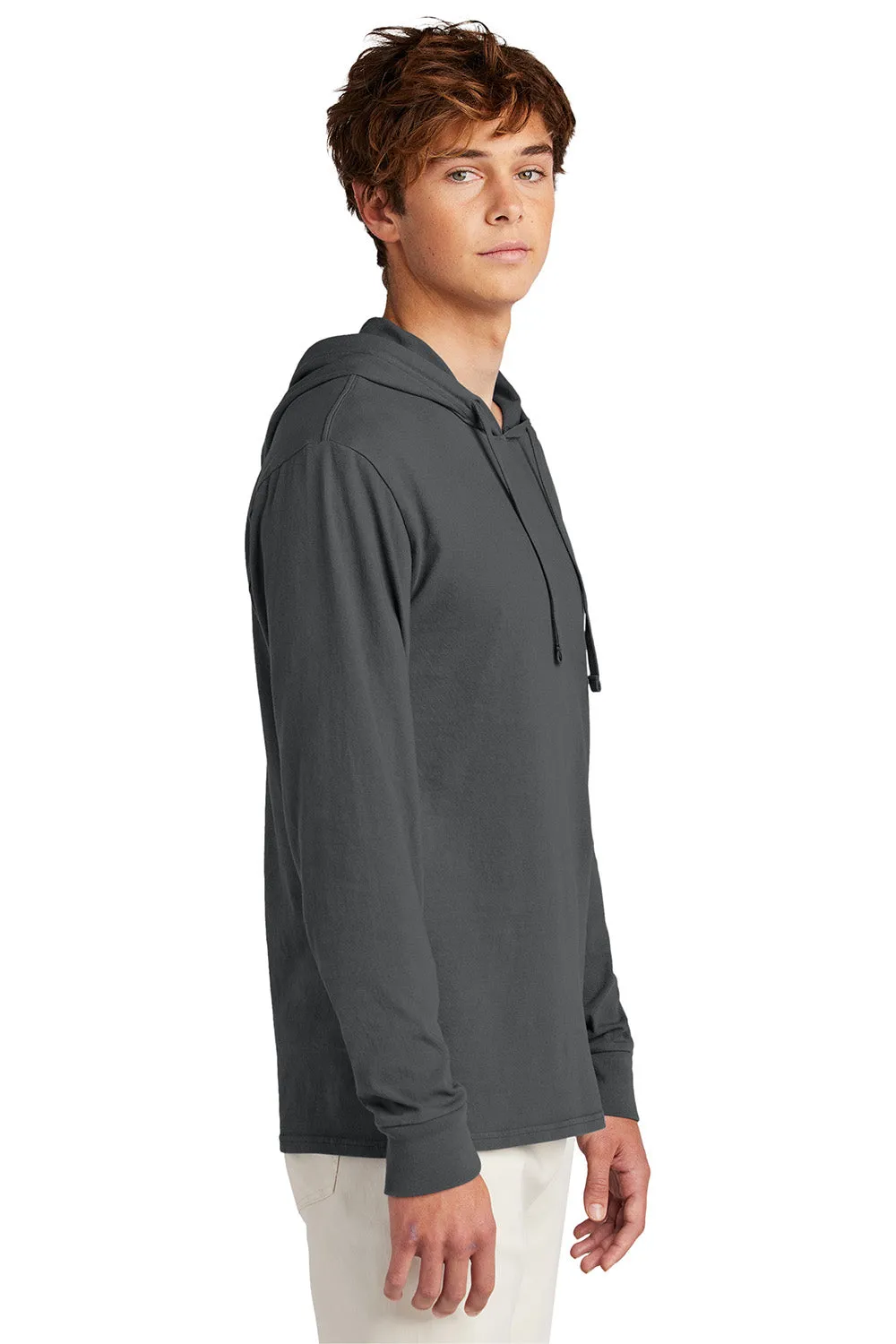 Port & Company Mens Beach Wash Garment Dyed Long Sleeve Hooded T-Shirt Hoodie - Coal Grey