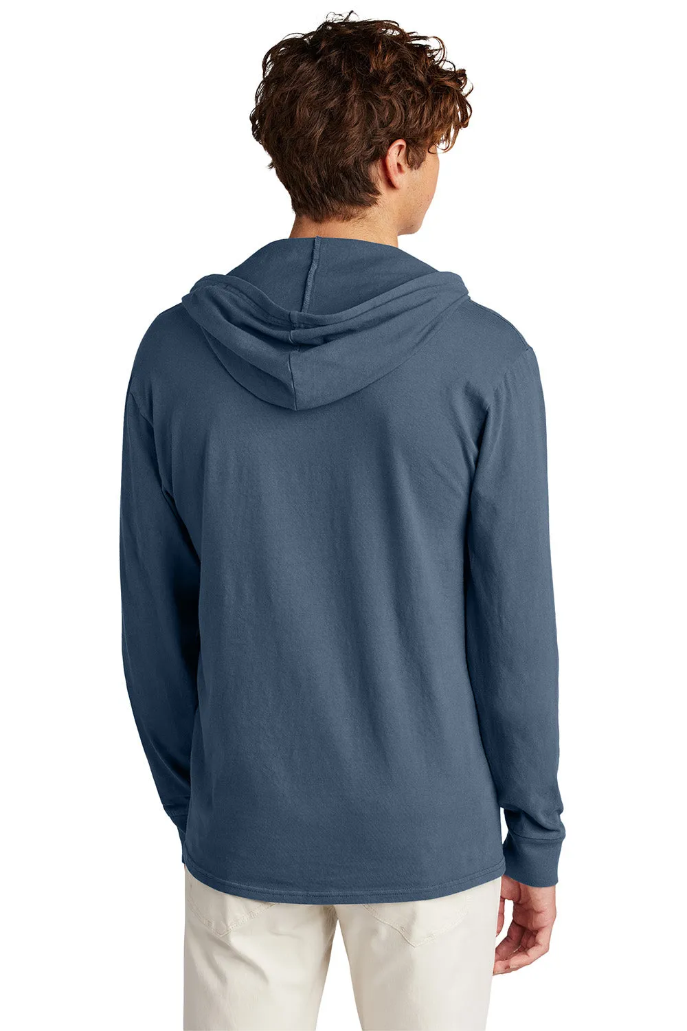 Port & Company Mens Beach Wash Garment Dyed Long Sleeve Hooded T-Shirt Hoodie - Denim Blue