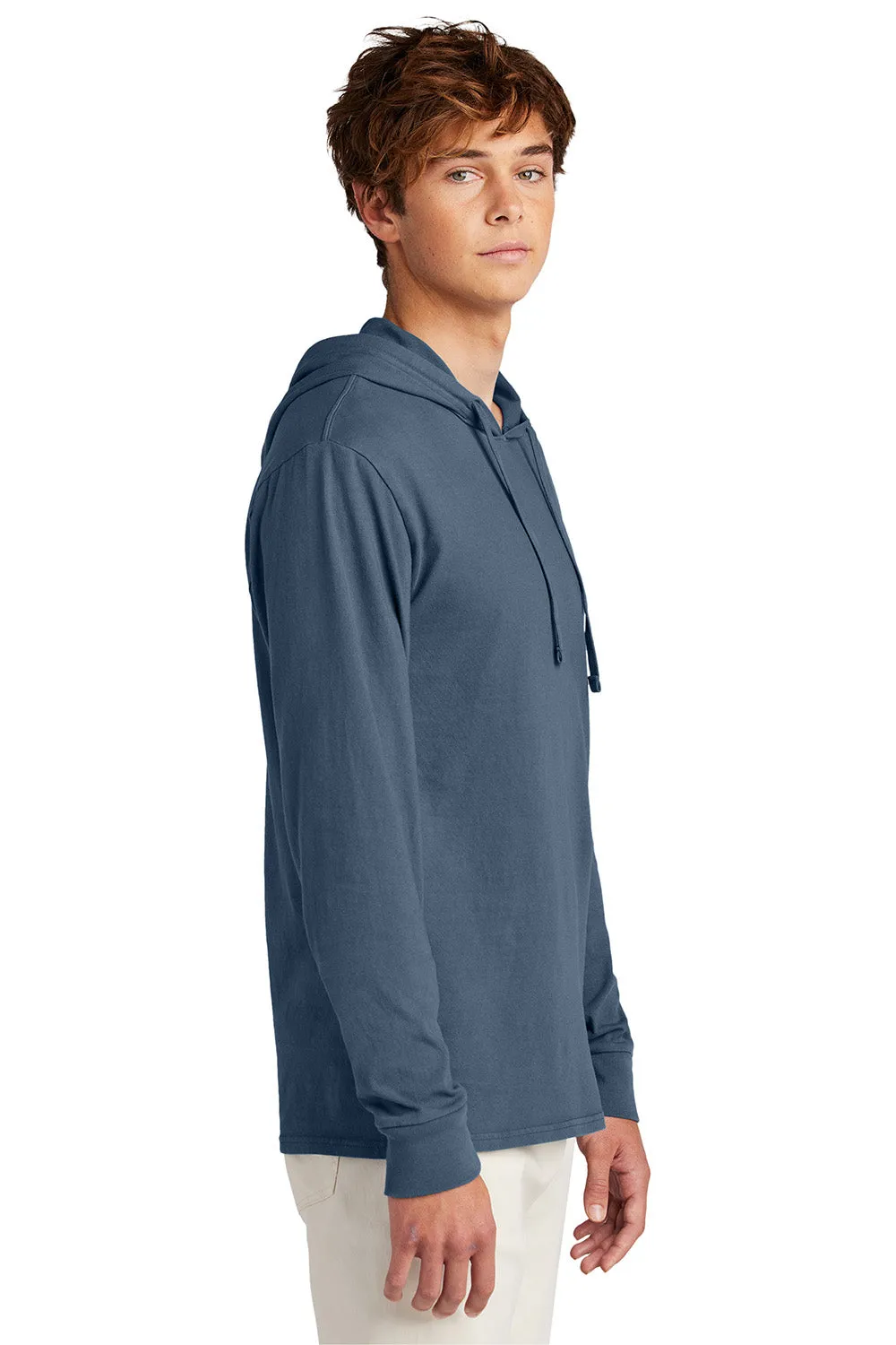 Port & Company Mens Beach Wash Garment Dyed Long Sleeve Hooded T-Shirt Hoodie - Denim Blue