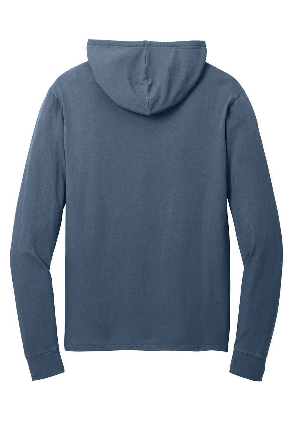 Port & Company Mens Beach Wash Garment Dyed Long Sleeve Hooded T-Shirt Hoodie - Denim Blue